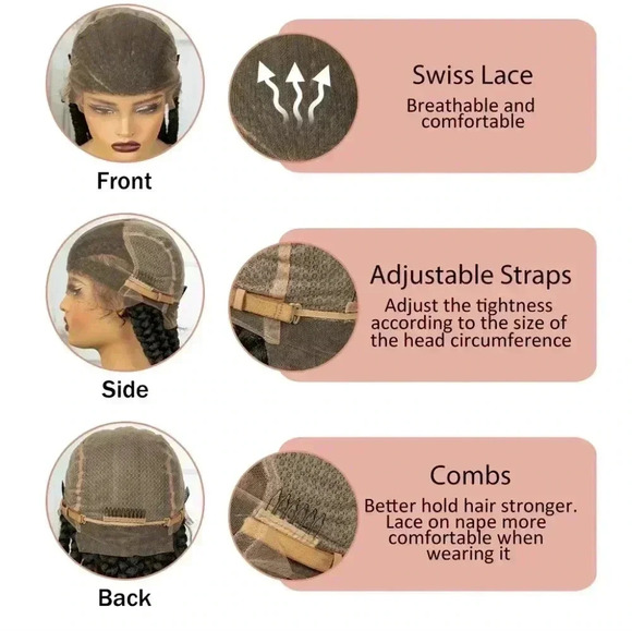 28" Braided full lace wig,  Ghana Weave, long tick Braids, Natural Baby Hair, - Picture 15 of 15